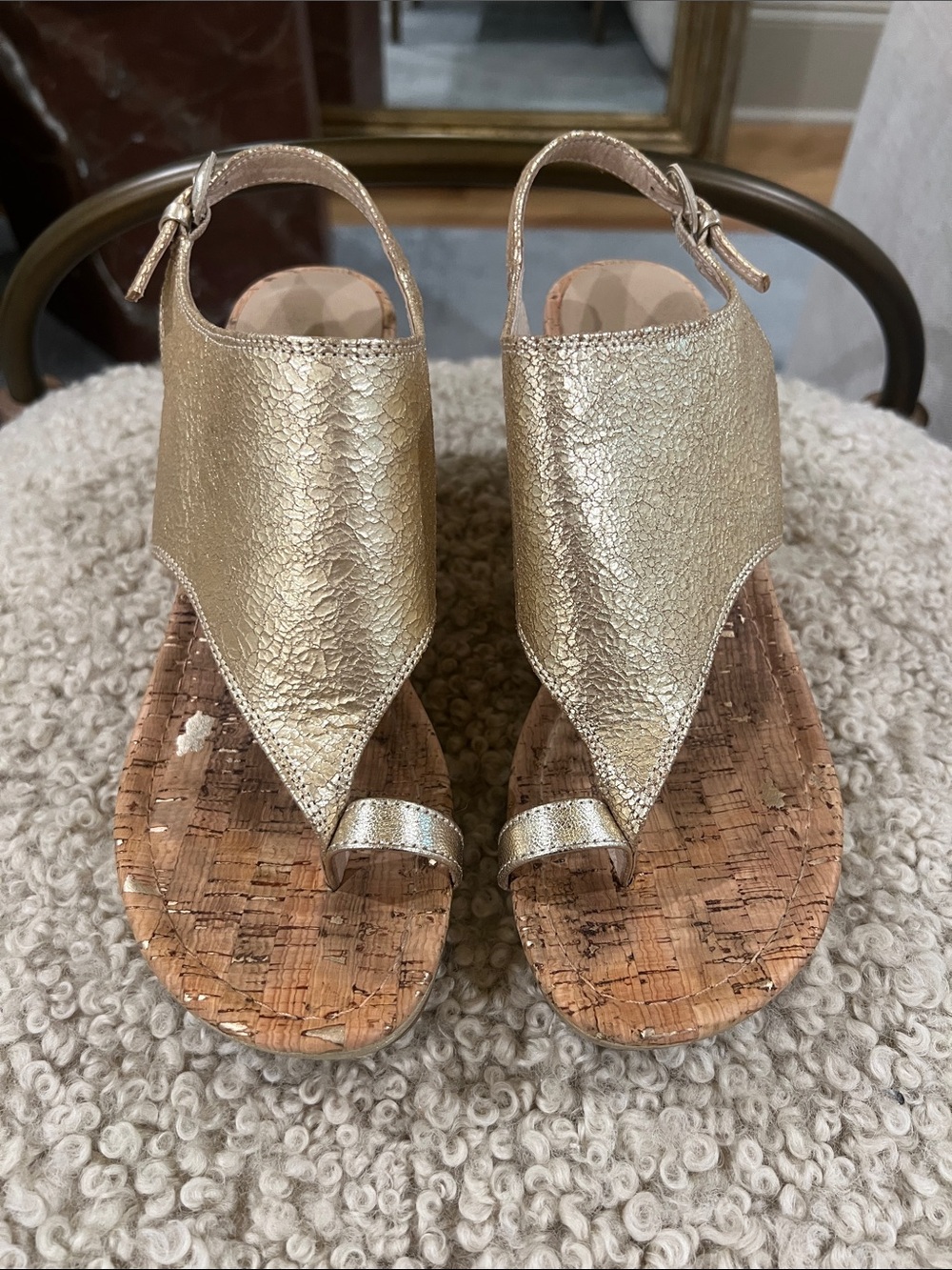 Donald J. Pliner Metallic Gold Cork Wedge Sandals